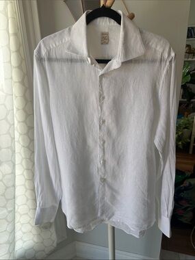 STENSTROMS 1899 Slim Men's White Linen Button-Down Up Dress Shirt EU 41 Neck 16